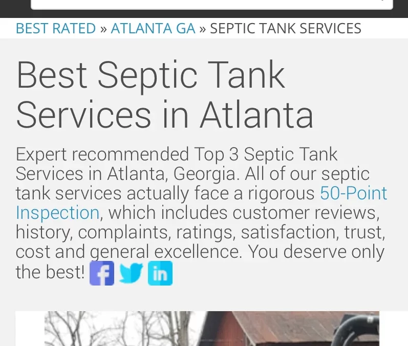 BEST SEPTIC COMPANY IN ATLANTA GA BEST SEPTIC TANK SERVICES IN ATLANTAEXPERT RECOMMENDED TOP 3 SEPTIC TANK SERVICES IN ATLANTA, GEORGIA.